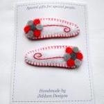 White, Red And Grey Flower Baby Hair Clips