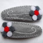 Grey, Red And White Flower Baby Hair Clips