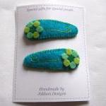 Teal And Green Flower Baby Hair Clips