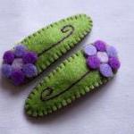 Green And Lilac Flower Baby Hair Clips