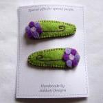 Green And Lilac Flower Baby Hair Clips