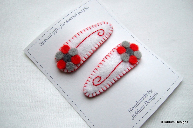 White, Red And Grey Flower Baby Hair Clips