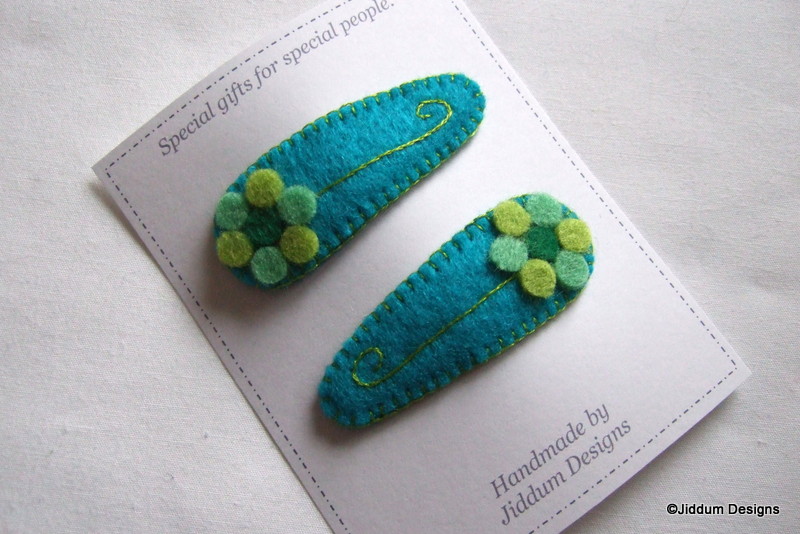 Teal And Green Flower Baby Hair Clips