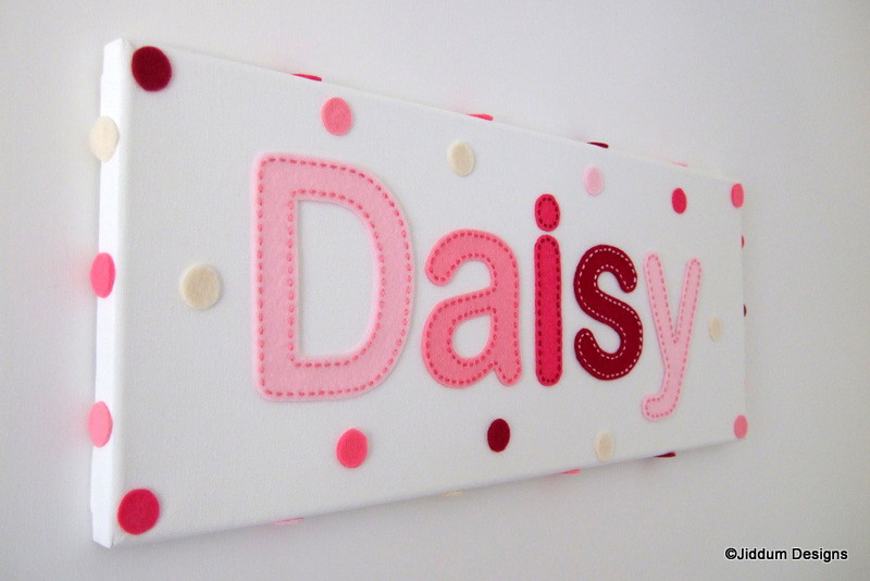 Girl's Pink Personalised Handstitched Felt Name Canvas.