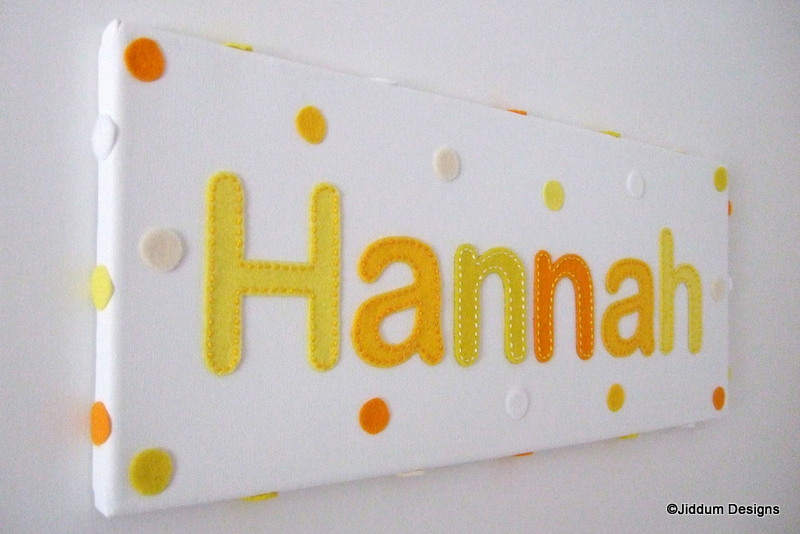 Baby Girl Or Boy's Lemon Personalised Handstitched Name Canvas